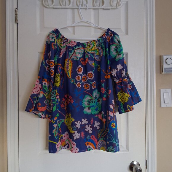 Sara Campbell NWT Women's Size XL Blue Liberty Garden Print Peasant Top - Picture 2 of 13